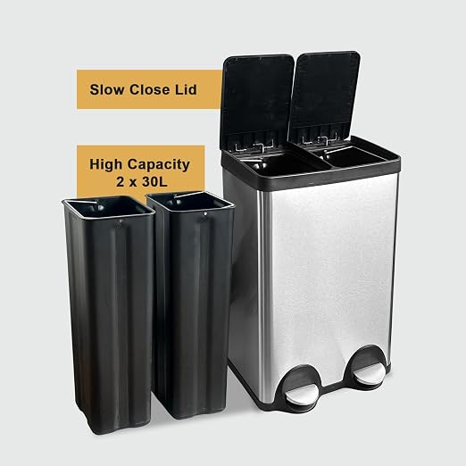 Dual Trash Can, 60 Liter/16 Gallon Dual Bin Trash Can - Image 6