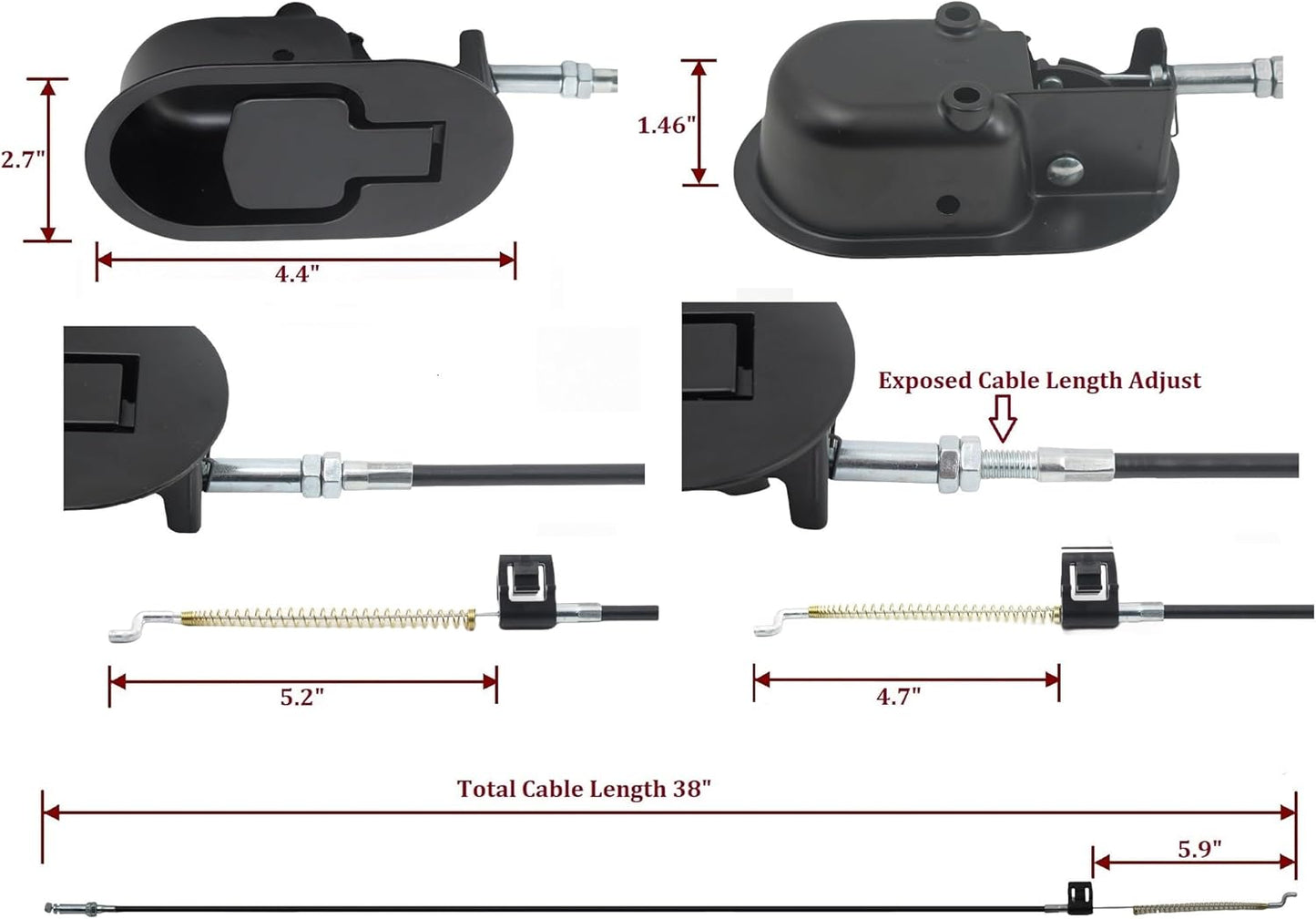 Universal Heavy-Duty Metal Pull Recliner Handle with Cable (Exposed Adjustable 4.7" to 5.2"), Fits Ashley and Other Manufacturer Brands Chair Release Handle for Sofa or Recliner