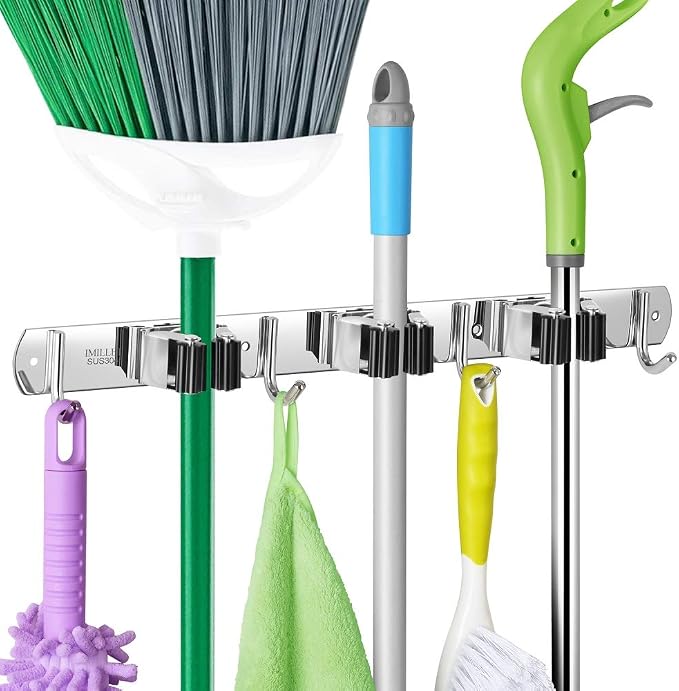IMILLET Broom and Mop Holder Wall Mounted, Stainless Steel Broom Holder Mop by IMILLET
