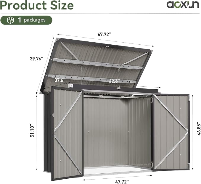Aoxun 80 CU.FT Outdoor Storage Shed Metal Trash Can Storage - Image 4