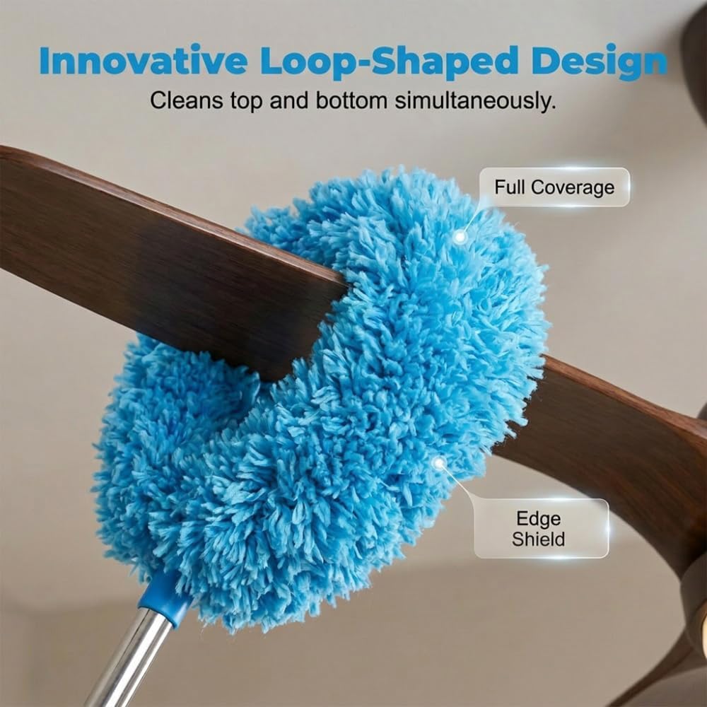 Ceiling Fan Cleaning Duster, 2026 Upgrade Telescopic 3 Section Pole Removable Head Multi Purpose Duster for Indoor Fan Wall Corner Shelf Window Dust Removal Daily Home Use