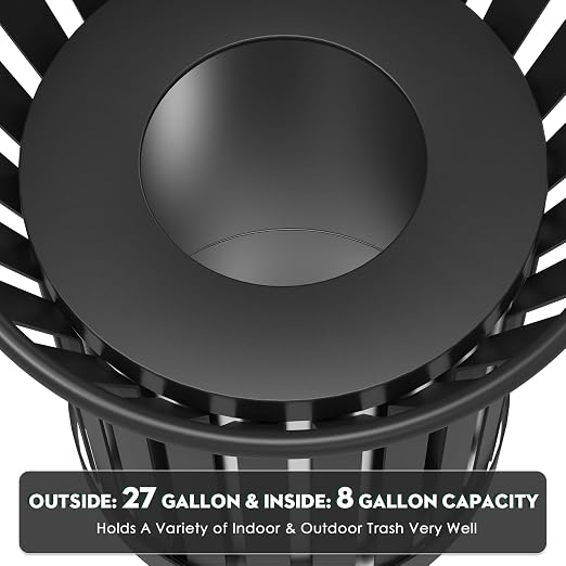 8Gallon/30L Commercial Outdoor & Indoor Metal Trash Can, Outdoor Slatted Trash - Image 7