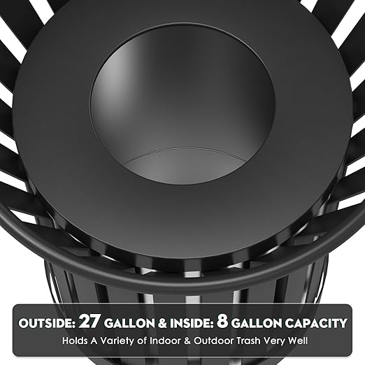 25.2IN Large Round Large Outdoor Trash Can, Heavy Duty Metal Slatted Garbage - Image 5