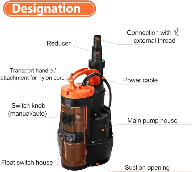 Sump Pump, Prostormer 3500 GPH 1HP Submersible Clean/Dirty Water Pump - Image 6