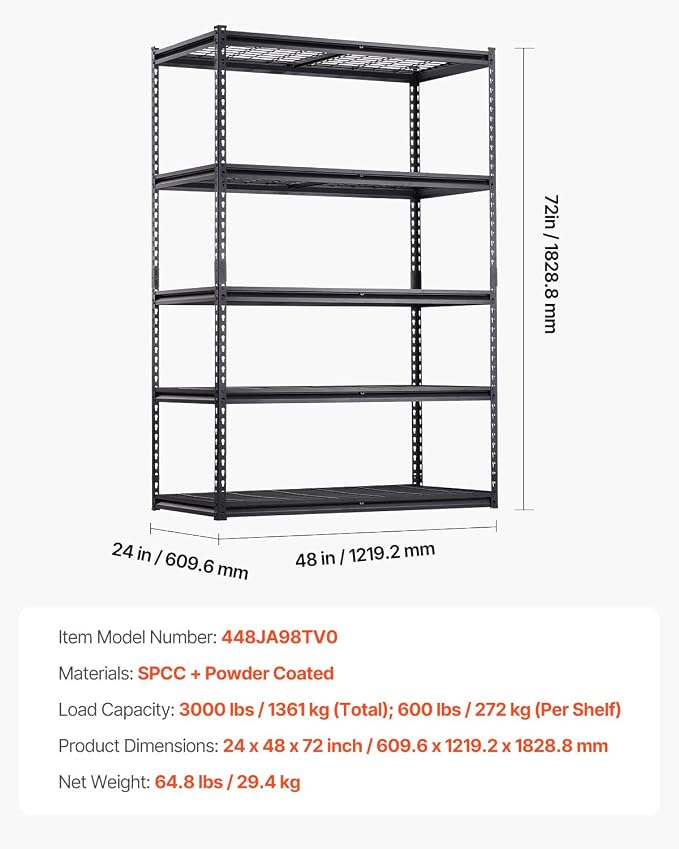 VEVOR Storage Shelves, 3000 lbs, 5 Tier Heavy Duty Garage Shelving, - Image 3