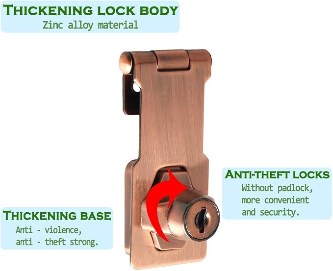 Alise Keyed Hasp Lock, 3 Inch Safety Packlock Clasp Hasp Lock Latch - Image 6