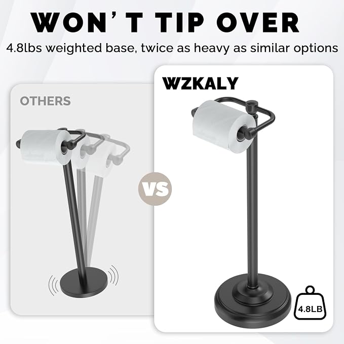 Black Toilet Paper Holder Stand, Matte Black Toilet Paper Holder Free Standing - Image 6