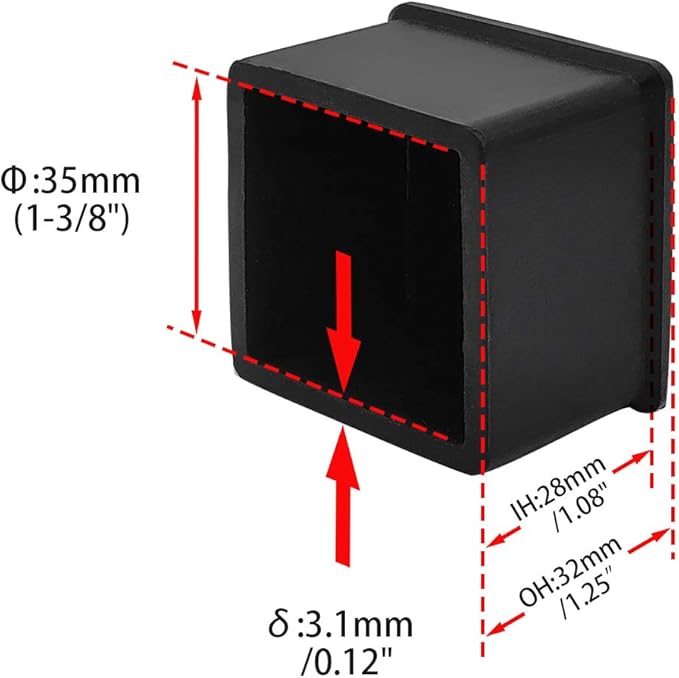 Flyshop Non-Slip Thick Rubber Leg Tips Floor Protectors Square Chair Leg Caps - Image 3