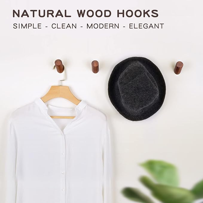 6 Pack Wood Hooks, Natural Coat Hooks Wall Mounted - Image 2