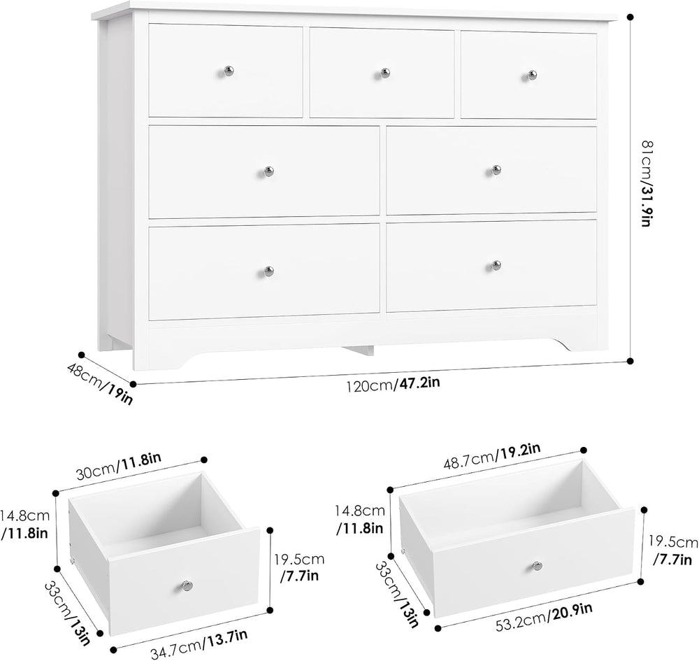 FOTOSOK White Dresser, Dresser for Bedroom, 7 Drawer Chest of Drawers