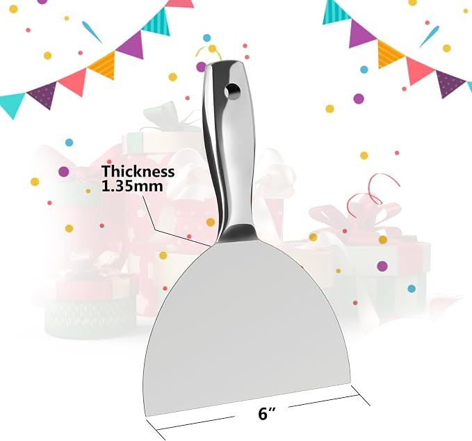 Putty Knife 6 Inch, One Piece Premium Polished All-Stainless Steel Scraper Tool - Image 2