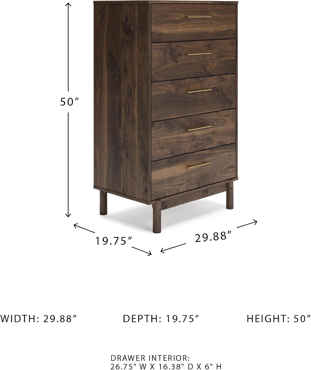 Signature Design by Ashley Tall 5 Drawer Chest, Mocha Walnut Dresser