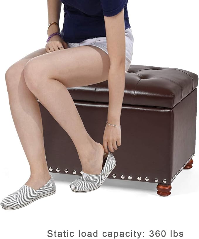 Leather Storage Ottoman Bench Foot Rest Stool - Image 8