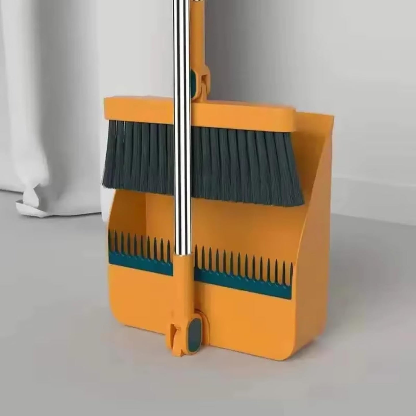 Foldable Broom and Dustpan Set, Compact Wall Mountable with Extra Stiff Bristles for Easy Storage & Cleaning (White)