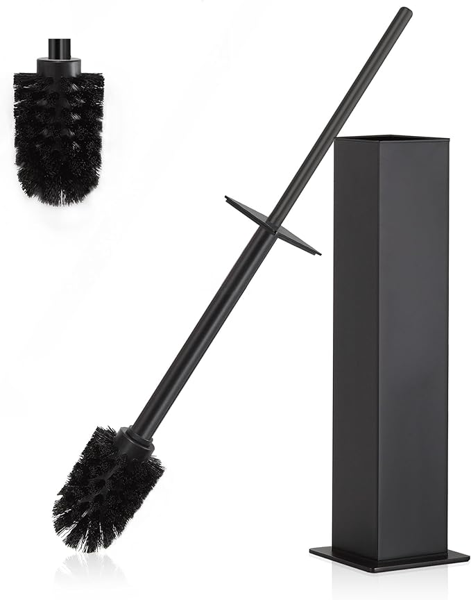 BVL Toilet Brush and Holder Set Black Stainless Steel 304 Square Freestanding by BVLBath
