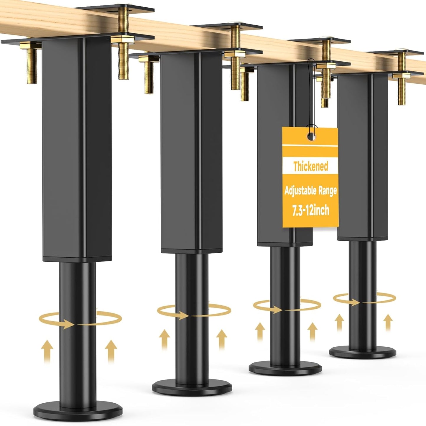 4PCS Adjustable Height Bed Support Legs, 7.3-12 In, Metal Heavy Bed Risers with Non-Slip Rubber Base, Replacement Furniture Feet for King Queen Frame Slats, Sofa, Couch, Cabinet, Dresser, Table
