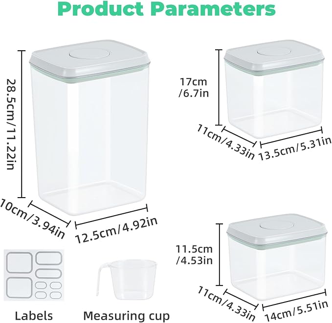 3 Pack Flour and Sugar Storage Containers - Image 3