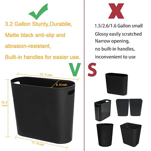 HZSOOCH 3 Pack Slim Waste Basket 3.2 Gallon 12L Plastic Small Trash Can - Image 3