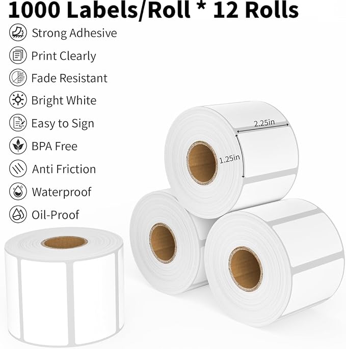 Thermal Labels 2.25 x 1.25, Adhesive Label Stickers 12 Rolls 12000 Label Papers - Image 6