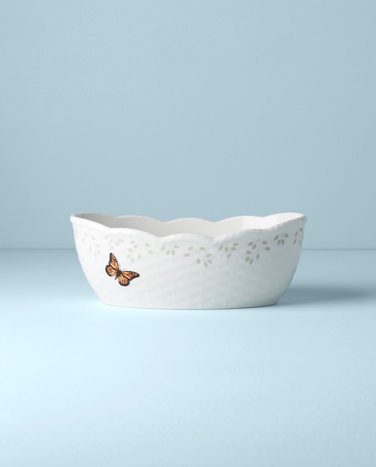 Lenox Butterfly Meadow Porcelain Bread Basket | dishwasher safe, microwave safe | floral design, for serving | 3.75 inch, 56oz, gift for women, kitchen storage