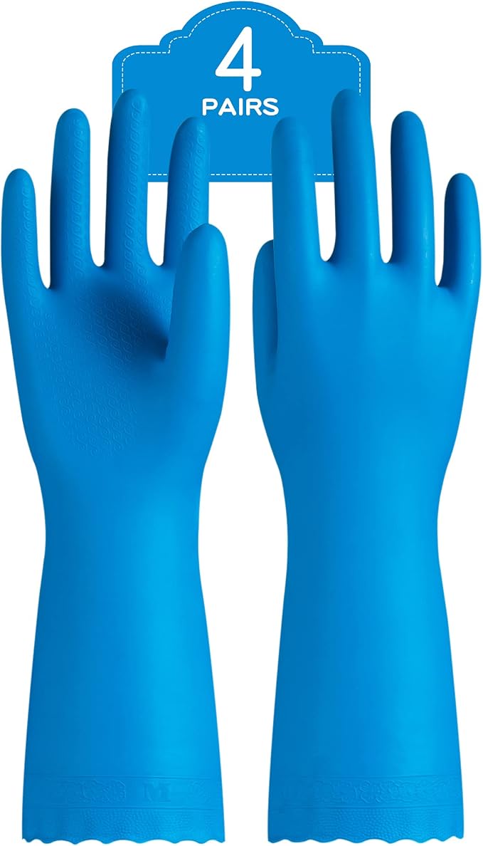 PACIFIC PPE 4 Pairs Reusable Dishwashing Cleaning Gloves, Cotton Liner by PACIFICPPE