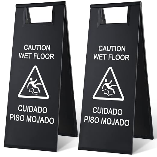 Kigley 2 Pcs Wet Floor Sign, 24 Inch Stainless Steel Caution Wet Floor Sign by Kigley