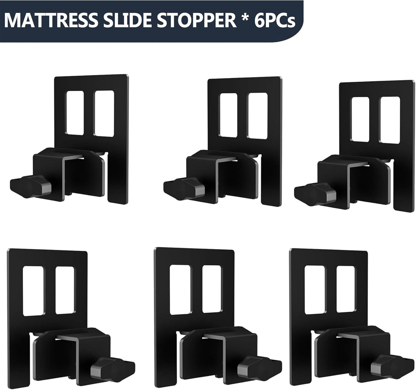 YORMDMO Non Slip Mattress Gaskets, Mattress Slide Stopper 6 PCS, Adjustable Mattress Holder for Bed Frame, Keep Mattress from Sliding Gripper, Black