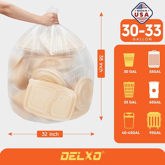 DELXO 30-33 Gallon Trash Bags, Thick Durable and Puncture-Resistant Plastic Bags - Image 2