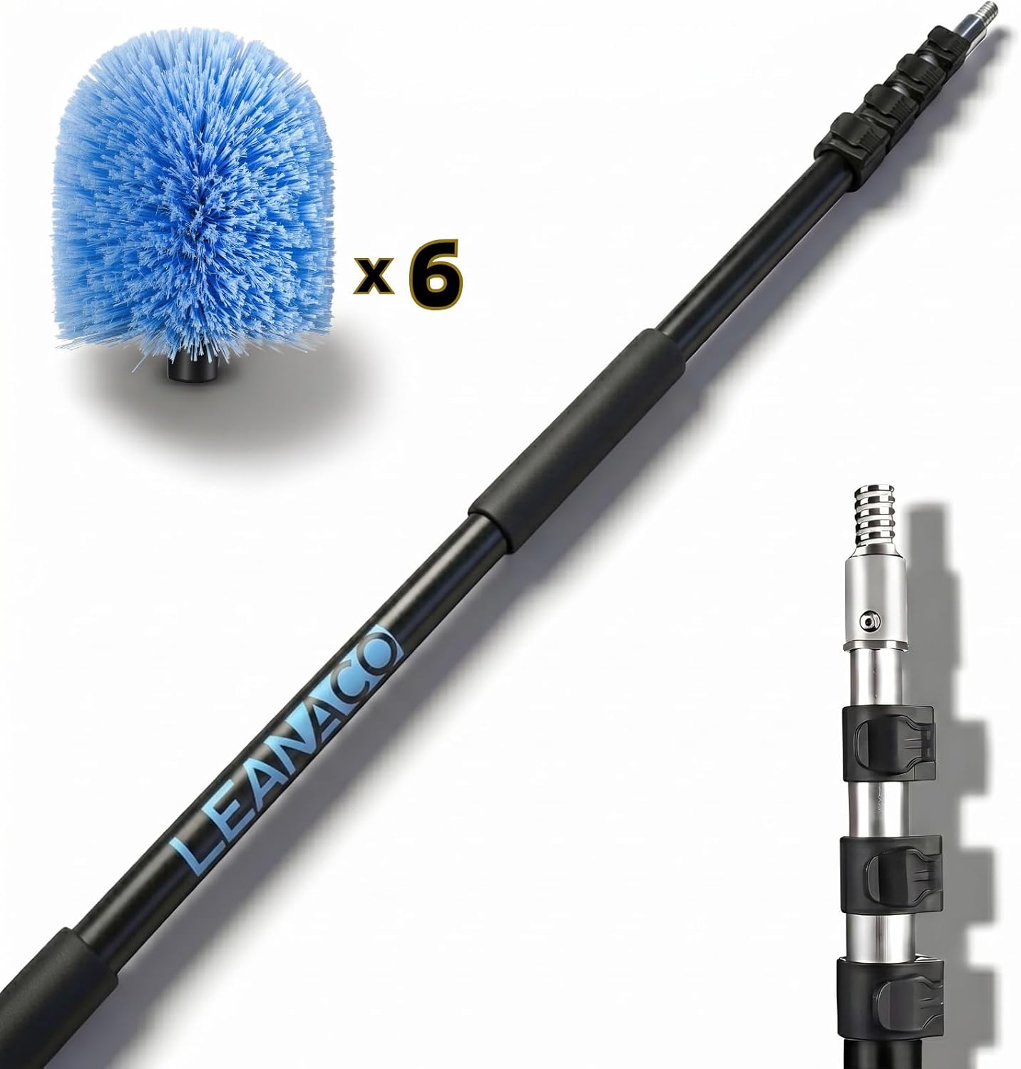 30FT High Reach Cobweb Duster with 5-20ft Extension Pole, 6 Pack Big Webster Cobweb Duster, Aluminum Telescopic Cobweb Brush, Spider Web Brush for Outdoor & Indoor Cleaning(24FT, Duster Kit)