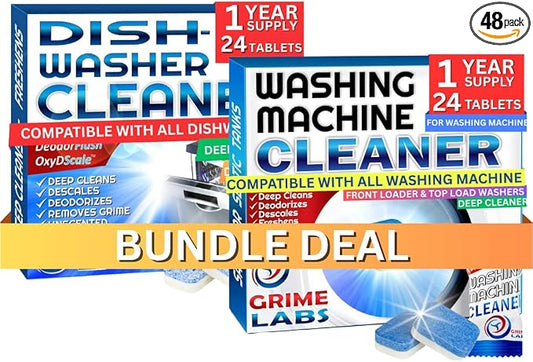 Washing Machine & Dishwasher Cleaner Tablets Bundle – 12-Month Supply | Deep by GRIMELABS