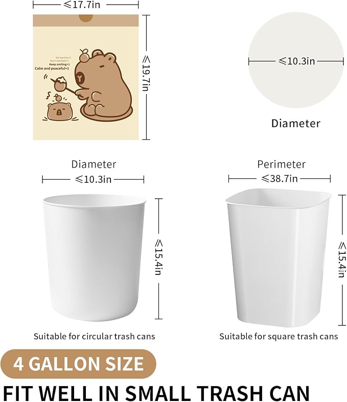 VOK 4 Gallon Trash Bags with Capybara Printed, Drawstring Small Garbage Bags - Image 2
