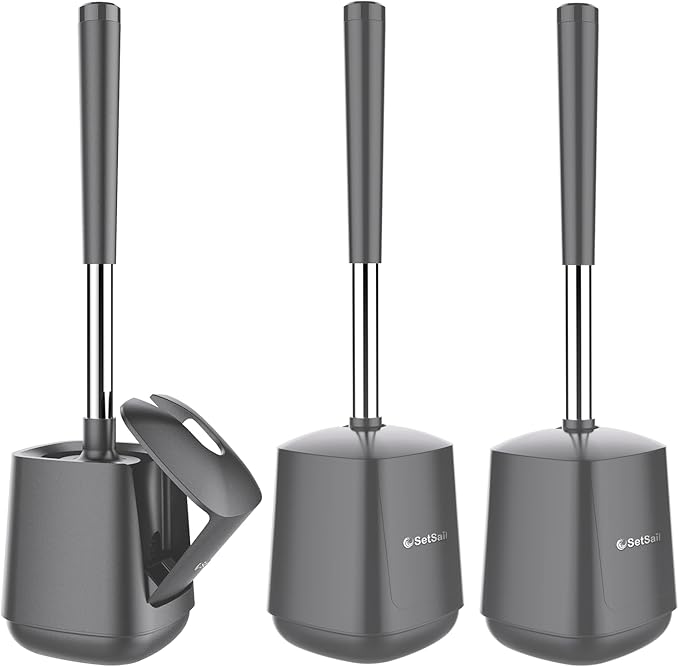 SetSail Toilet Brush and Holder 3 Pack, Self Closing Lid Toilet Bowl Brushes by SetSail