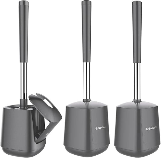 SetSail Toilet Brush and Holder 3 Pack, Self Closing Lid Toilet Bowl Brushes by SetSail