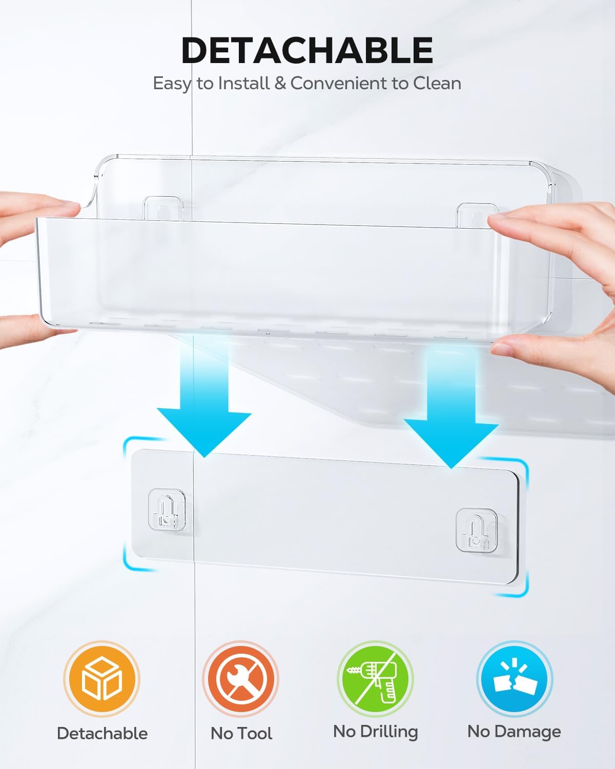 Nieifi Spice Rack Wall Mount, Clear, 2 Pieces | Large Capacity, Removable Design, Rustproof ABS, No Drilling Cabinet Door Organizer for Kitchen, Pantry