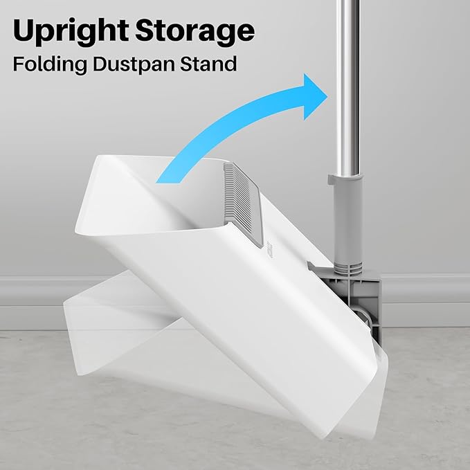 JOYMOOP White Broom and Dustpan Set, Upright Angle Design - Image 8