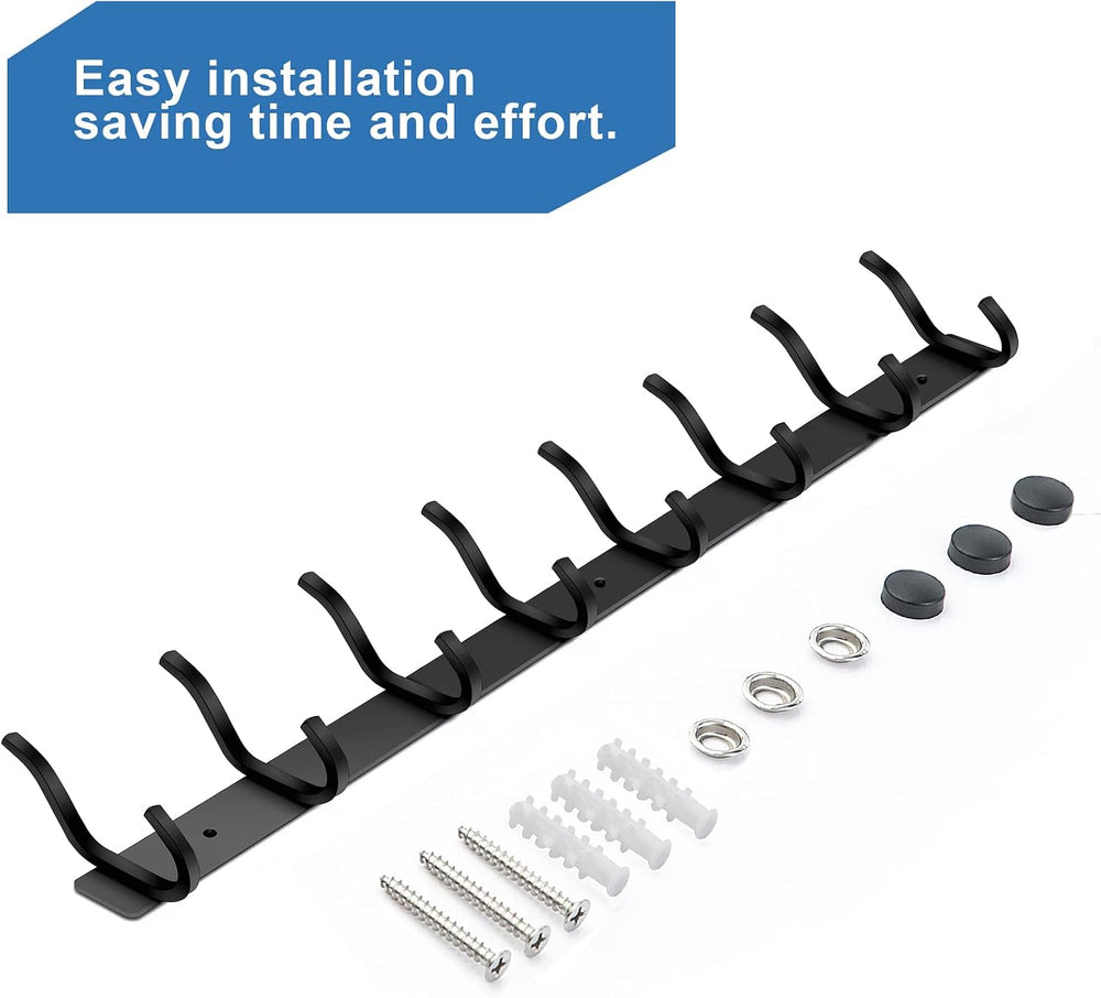 23 Inch Coat Rack Wall Mount with 8 Hooks, Black Wall Hooks, 2 Pack