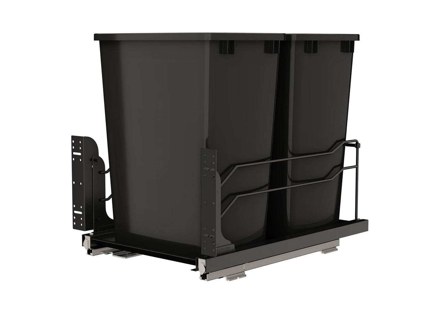 Rev-A-Shelf Double Pullout Trash Can w/Soft-Close Slides, 14.5" Min Opening | Large Capacity Garbage/ Recycling Bins for Full Height Kitchen Cabinets, Heavy Gauge Wire Construction, 53WC-1835SCDM-218