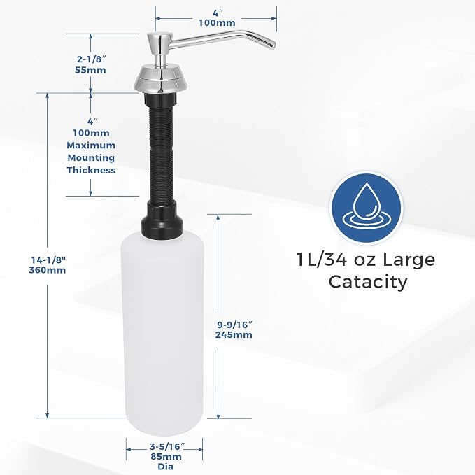 Heavy Duty Brass Countertop Liquid Soap Dispenser, Commercial Grade Top Fill - Image 5