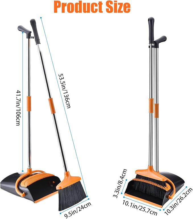 Broom and Dustpan Set with Long Handle and 6 Bonus Cleaning Tools, Upright - Image 2