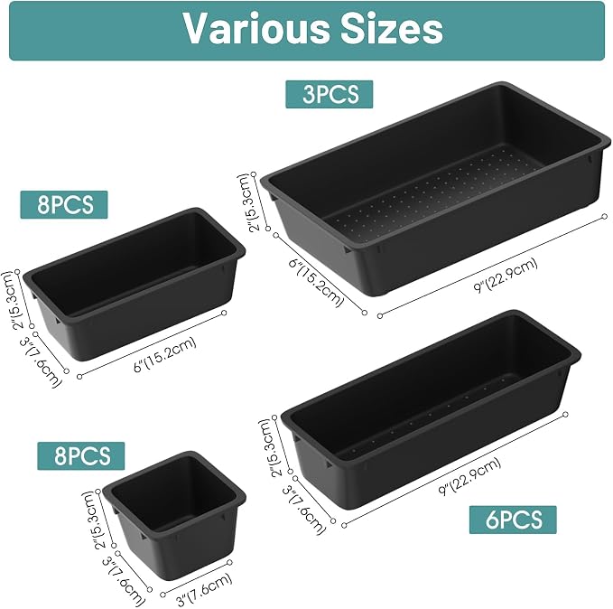 WOWBOX 25 PCS Plastic Drawer Organizer Set, Desk Drawer Divider Organizers and - Image 2