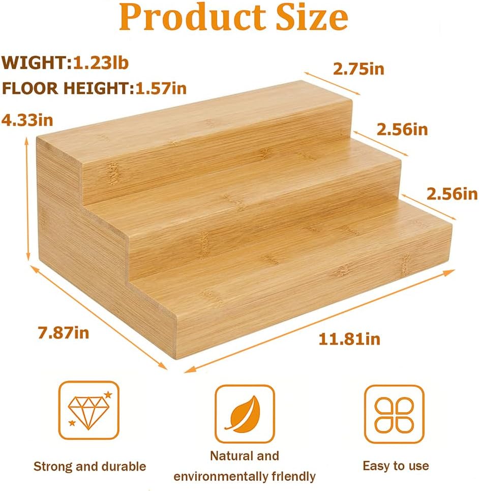 Bamboo 3-Tier Step Spice Rack 2-Pack, Countertop & Cabinet Shelf