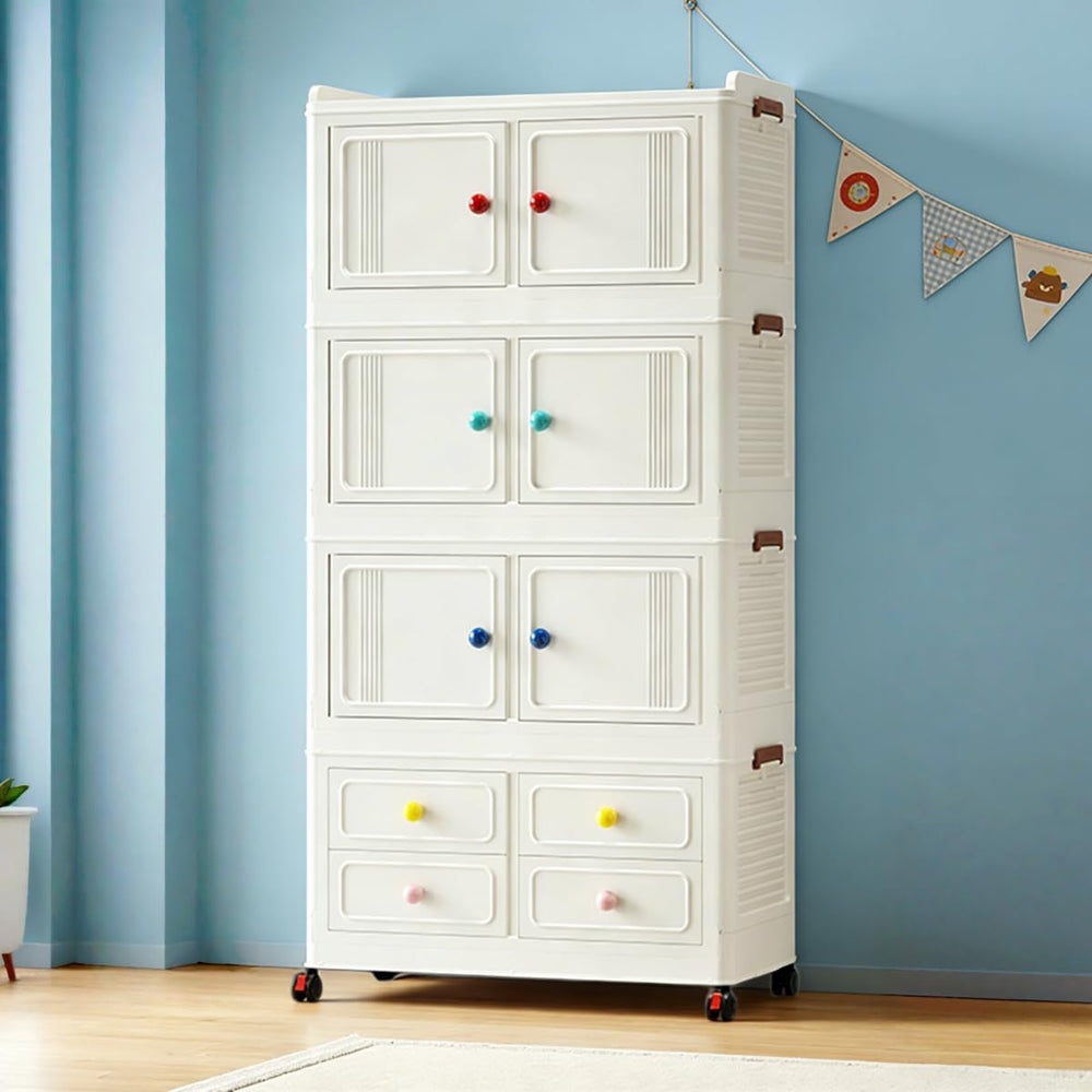 Foldable Storage Cabinet with Wheels & Lids, Large Capacity Closet Organi...
