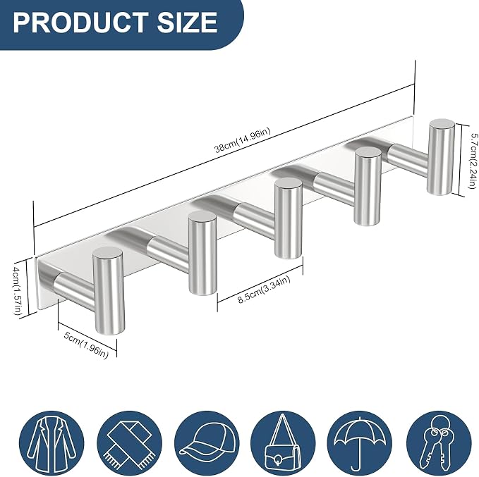 PMMASTO Coat Rack Wall Mounted, 5 "T Shaped Wall Hooks - Image 2