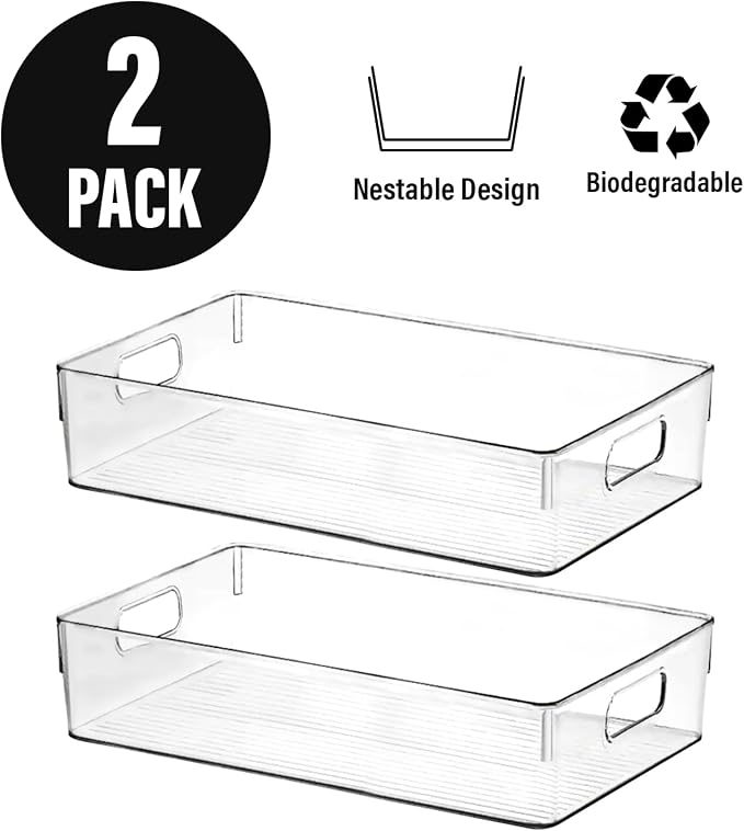 Clear Plastic Storage Bins, Large Fridge Organizer Plastic Bins, Pantry - Image 4