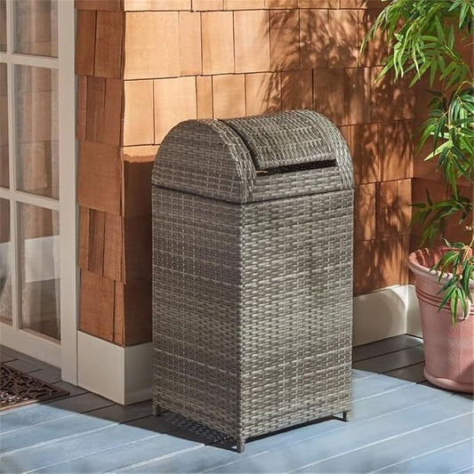 Safavieh Outdoor Collection Serapis Grey Wicker Trash Bin - Image 2