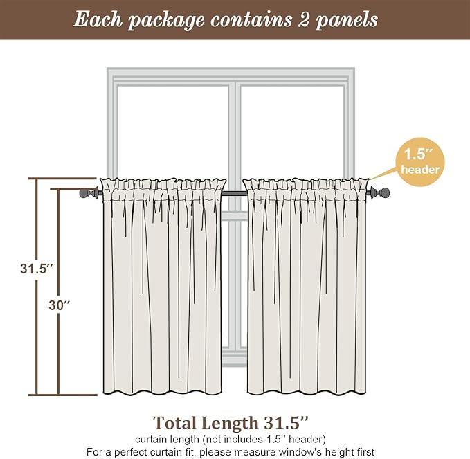 Chyhomenyc Ivory Sheer Curtains 30 inch Length 2 Panels, Light Filtering Voile - Image 7