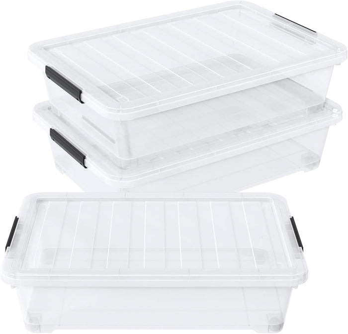 Under Bed Storage Bins with Lids, 40L Underbed Organizer, 3 Pack