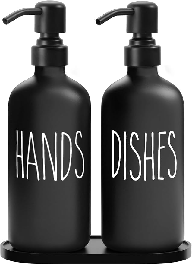 MOMEEMO Black Soap Dispenser Set, Contains Dish and Hand Soap Dispenser by MOMEEMO