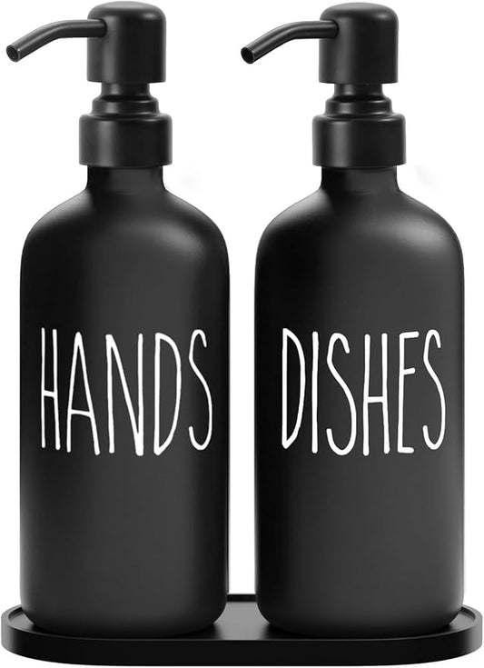 MOMEEMO Black Soap Dispenser Set, Contains Dish and Hand Soap Dispenser by MOMEEMO