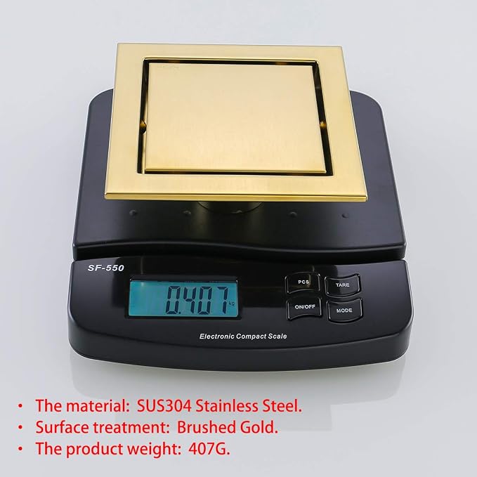 RANDOM Brushed Gold Shower Drain Square 6 inch SUS304 Stainless Steel Shower - Image 8